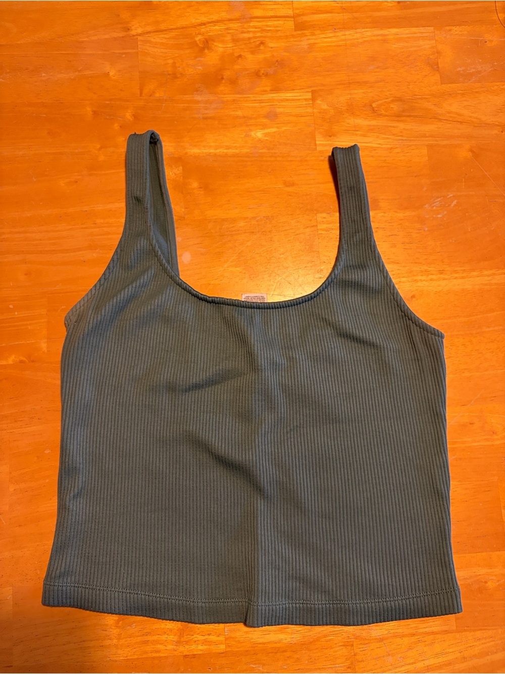 Dynamite Ribbed Scoop Tank Top - Olive/turquoise